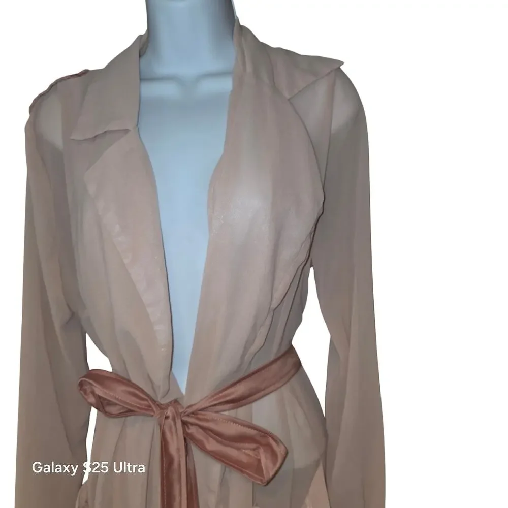 Carli Bybel x Missguided blush duster with satin belt sz 2 EU 34 - Picture 3 of 7